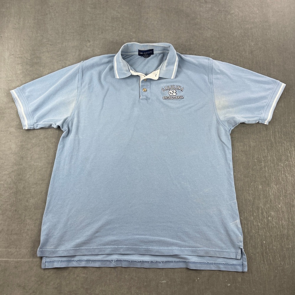UNC Tarheel Carolina Basketball Velocity Mens XL‎ Blue Polo Shirt Vintage